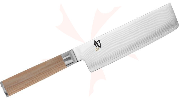 Shun DM0728W Classic Blonde Nakiri Knife 6.5 inch VG-MAX Damascus Blade, Blonde Pakkawood Handle