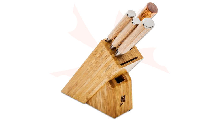 Shun DMS0540W Classic Blonde 5-Piece Starter Set, VG-MAX Damascus Blades, Blonde Pakkawood Handles, Combination Honing Steel, Bamboo Block