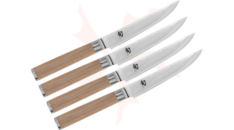 Shun DMS400W Classic Blonde 4-Piece Steak Knife Set, VG-MAX Damascus Blades, Blonde Pakkawood Handles