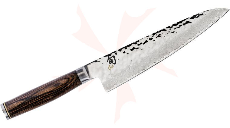 Shun TDM0760 Premier Asian Chef's Knife 7 inch Hammered Blade, PakkaWood Handle