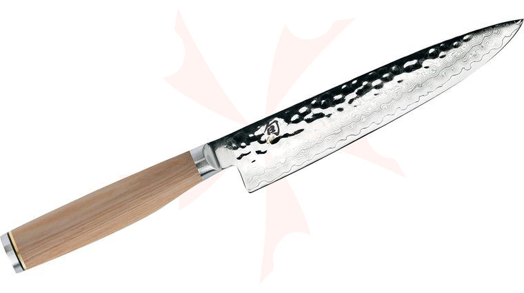 Shun TDM0701W Premier Blonde Utility Knife 6.5 inch Hammered VG-MAX Damascus Blade, Blonde PakkaWood Handles