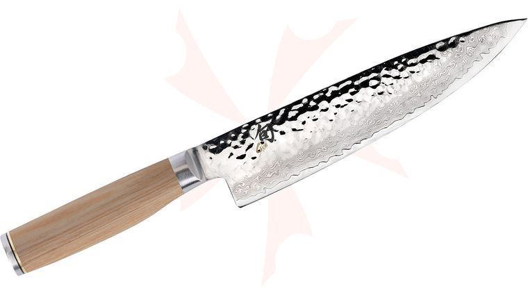 Shun TDM0706W Premier Blonde Chef's Knife 8 inch Hammered VG-MAX Damascus Blade, Blonde PakkaWood Handles
