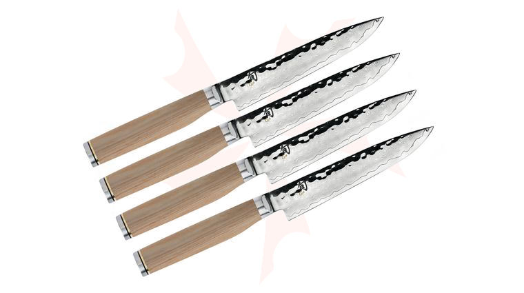 Shun TDMS0400W Premier Blonde 4 Piece Steak Knife Set, VG-MAX Damascus Blades, Blonde Pakkawood Handles