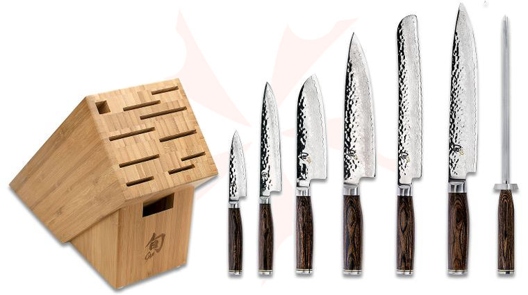 Shun TDMS0808 Premier Hammered Blade Professional 8 Piece Bamboo Block Set