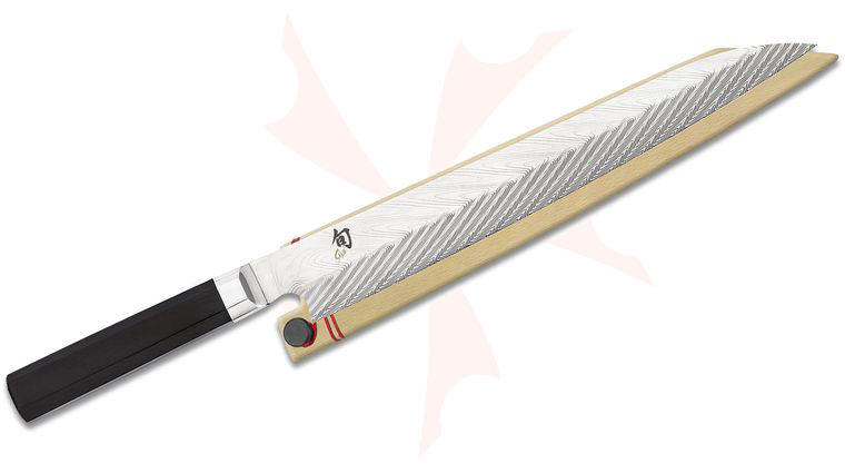 Shun VG0020 Dual Core Yanagiba Knife 10.5 inch Damascus Blade, Ebony Pakkawood Handle, Wooden Sheath