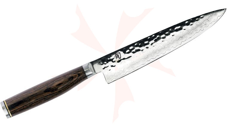 Shun TDM0701 Premier Utility Knife 6 inch Hammered Blade, PakkaWood Handle