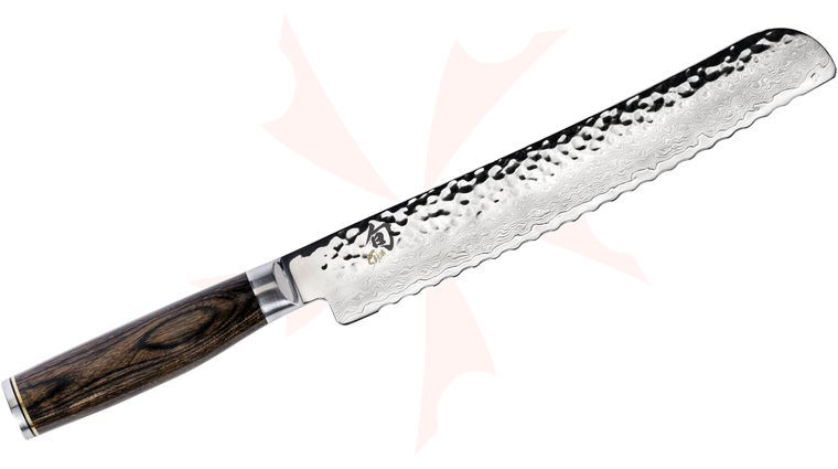 Shun TDM0705 Premier Bread Knife 9 inch Hammered Blade, PakkaWood Handle