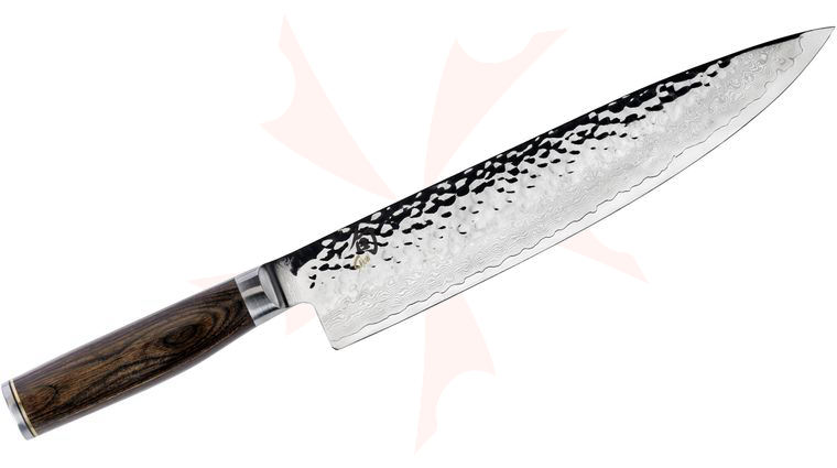 Shun TDM0707 Premier Chef's Knife 10 inch Hammered Blade, PakkaWood Handle
