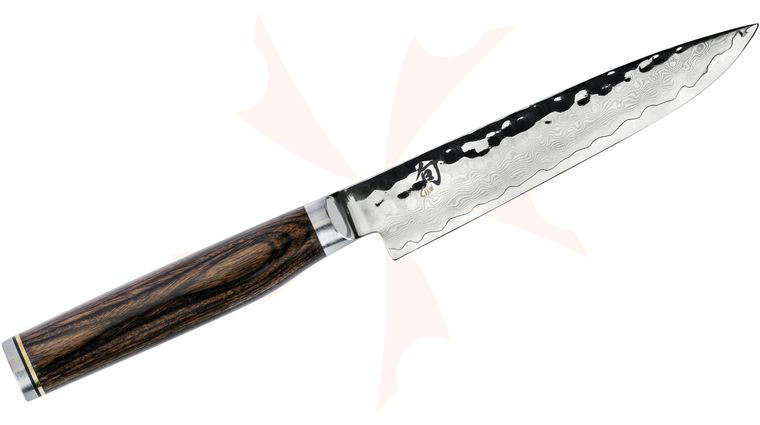 Shun TDM0711 Premier Steak Knife 5 inch Hammered Blade, PakkaWood Handle