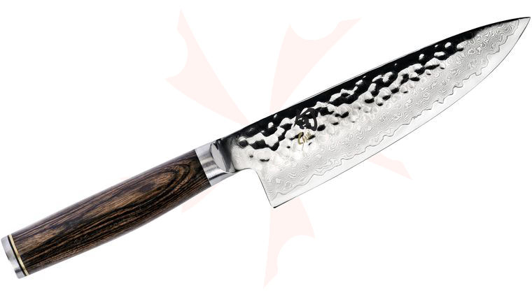 Shun TDM0723 Premier Chef's Knife 6 inch Hammered Blade, PakkaWood Handle