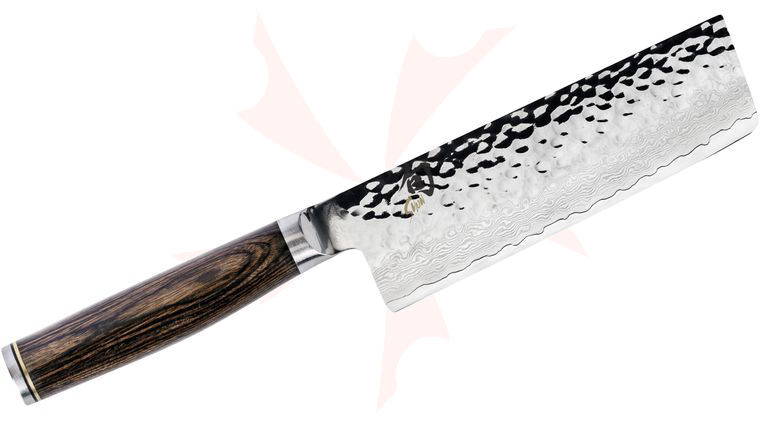 Shun TDM0742 Premier Nakiri Knife 5.5 inch Hammered Blade, PakkaWood Handle