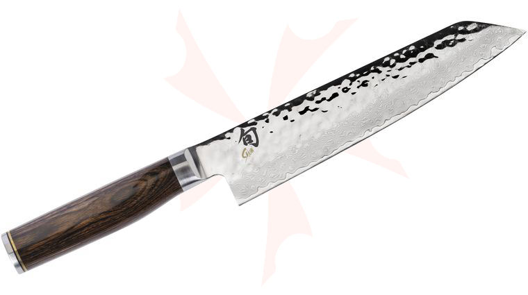 Shun TDM0771 Premier Kiritsuke Knife 8 inch Hammered Blade, PakkaWood Handle