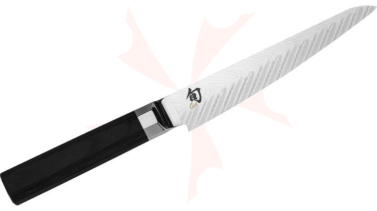 Shun VG0019 Dual Core Utility / Butchery Knife 6 inch Damascus Blade, Ebony PakkaWood Handle
