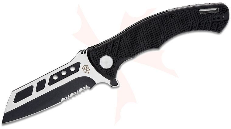 Sierra Zulu Nighthawk Liner Lock Flipper Knife 4.5 inch Two-Tone Reverse Tanto Combo Blade, Black FRN Handles