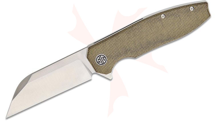 SIG Sauer by Eikonic Karak Flipper Knife 3.3 inch Nitro-V Satin Wharncliffe Blade, Green Canvas Micarta Handles