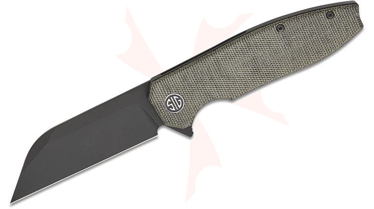 SIG Sauer by Eikonic Karak Flipper Knife 3.3 inch Nitro-V Black PVD Wharncliffe Blade, Black Canvas Micarta Handles