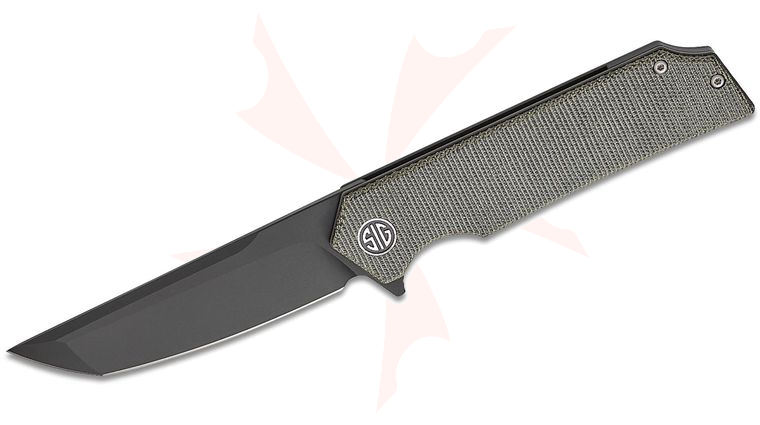 SIG Sauer by Eikonic Tsuru Flipper Knife 3.3 inch 154CM Black PVD Tanto Blade, Black Canvas Micarta Handles