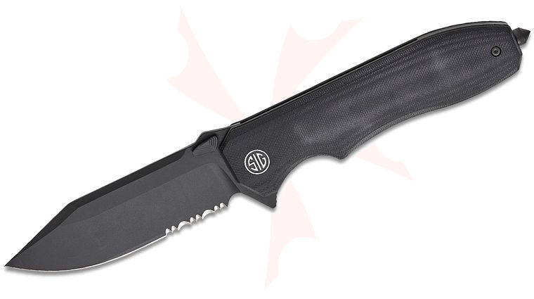 SIG Sauer by Eikonic Validus Flipper Knife 3.78 inch M390 Black PVD Serrated Modified Tanto Blade, Black G10 Handles