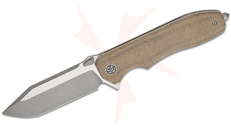 SIG Sauer by Eikonic Validus Flipper Knife 3.78 inch M390 Two-Tone Modified Tanto Blade, Olive Green Canvas Micarta Handles