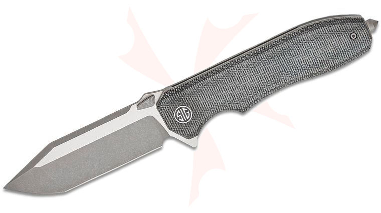 SIG Sauer by Eikonic Validus Flipper Knife 3.78 inch M390 Two-Tone Modified Tanto Blade, Black Canvas Micarta Handles