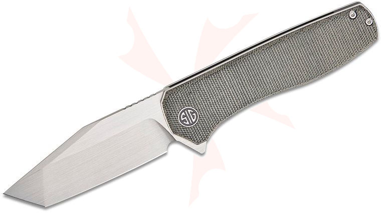 SIG Sauer by Eikonic Xiphos Flipper Knife 3.31 inch Nitro-V Satin Tanto Blade, Black Canvas Micarta Handles