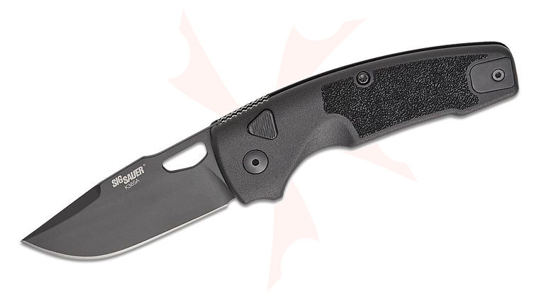 SIG Sauer by Hogue K365A Tactical AUTO Button Lock Folding Knife 2.75 inch MagnaCut Armor Black Cerakote Clip Point Plain Blade, Black Polymer Handles