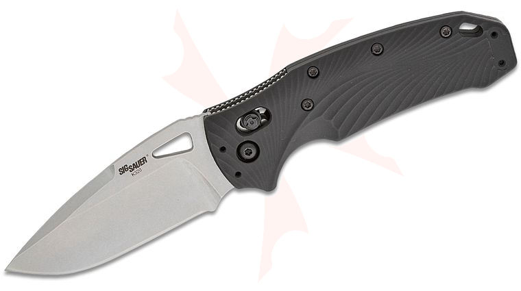 SIG Sauer by Hogue K320 Tactical Folding Knife 3.5 inch MagnaCut Stonewashed Drop Point Blade, Black Aluminum Handles - KnifeCenter Exclusive