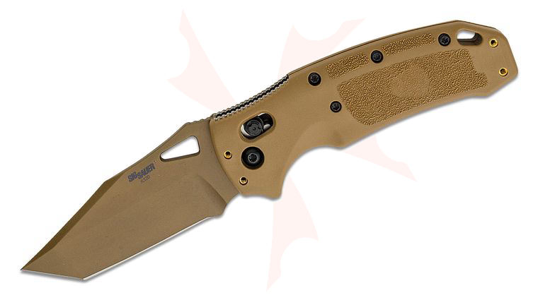 SIG Sauer by Hogue K320 M17/M18 ABLE Lock Folding Knife 3.5 inch S30V Coyote Tan PVD Tanto Plain Blade, Coyote Tan Polymer Handles
