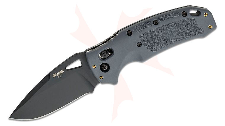 SIG Sauer by Hogue K320 Tactical ABLE Lock Folding Knife 3.5 inch S30V Black Cerakote Drop Point Plain Blade, Gray Polymer Handles