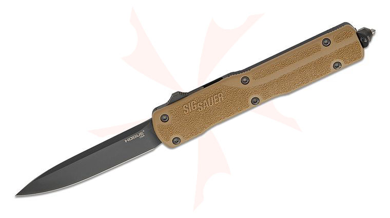 SIG Sauer by Hogue Counterstrike OTF AUTO Knife 3.35 inch CPM-20CV Black Drop Point Blade, FDE Polymer and Black Aluminum Handles