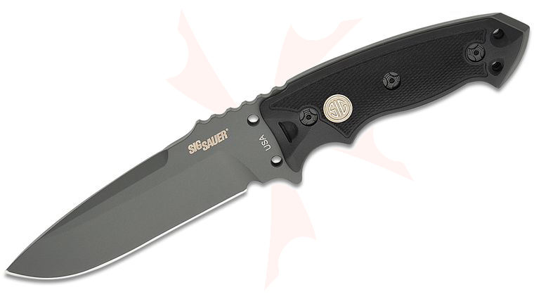 SIG Sauer by Hogue Elishewitz EX-F01 SIG Fixed 5.5 inch A2 Gray Drop Point Blade, Textured Black G10 Handles, Auto Retention Sheath