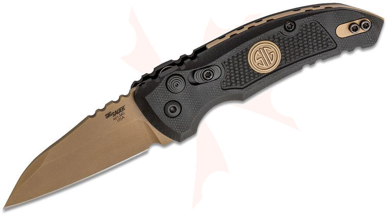 SIG Sauer by Hogue Elishewitz A01-MicroSwitch SIG Emperor Scorpion AUTO Folding Knife 2.75 inch 154CM FDE Wharncliffe Blade, Black G10 Handles