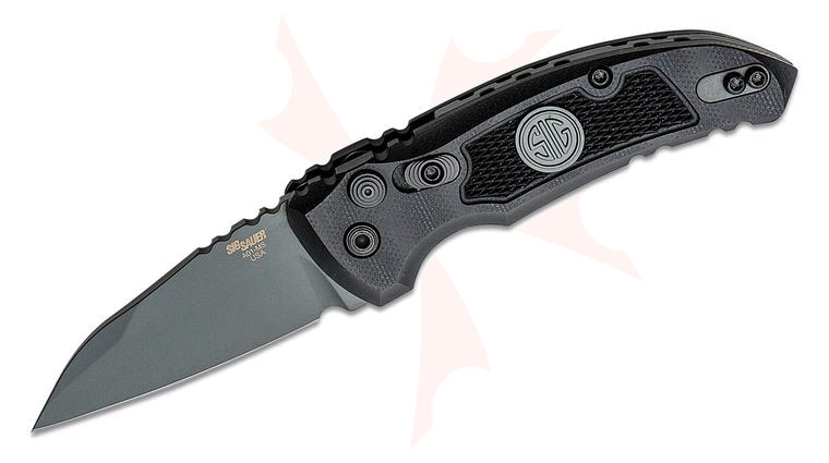SIG Sauer by Hogue Elishewitz A01-MicroSwitch SIG Tactical AUTO Folding Knife 2.75 inch 154CM Gray Wharncliffe Blade, Black G10 Handles