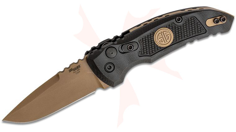 SIG Sauer by Hogue Elishewitz A01-MicroSwitch SIG Emperor Scorpion AUTO Folding Knife 2.75 inch 154CM FDE Drop Point Blade, Black G10 Handles