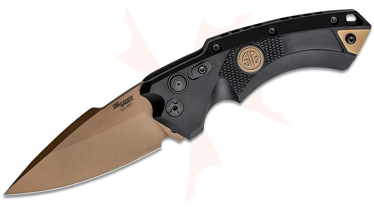 SIG Sauer by Hogue Elishewitz EX-A05 SIG Emperor Scorpion AUTO Folding Knife 3.5 inch CPM-154 FDE Plain Spear Point Blade, Black Aluminum Handles