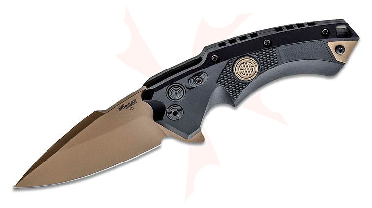 SIG Sauer by Hogue Elishewitz X5 SIG Emperor Scorpion Flipper 3.5 inch CPM-154 FDE Plain Spear Point Blade, Black Aluminum Handles with G10 Inserts