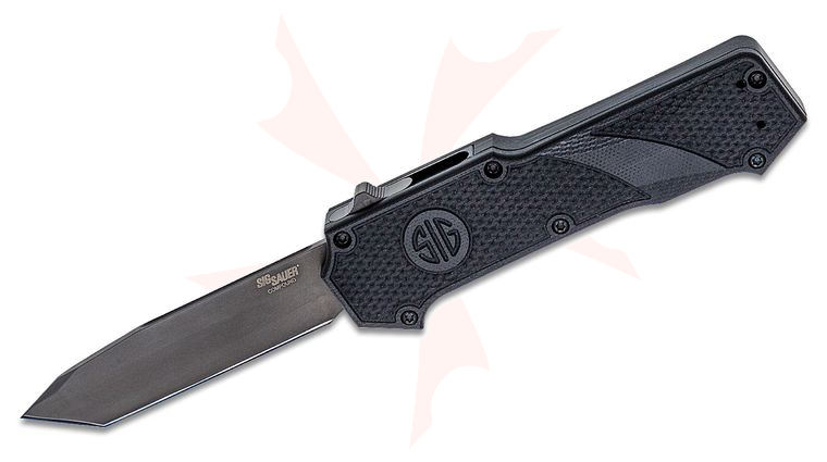 SIG Sauer by Hogue Compound Tactical OTF AUTO Folding Knife 3.5 inch CPM-S30V Gray Tanto Blade, Black Aluminum Handle with G10 Scales