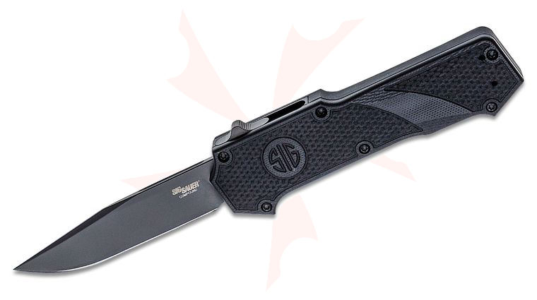 SIG Sauer by Hogue Compound Tactical OTF AUTO Folding Knife 3.5 inch CPM-S30V Gray Cerakote Clip Point Blade, Black Aluminum Handle with G10 Scales