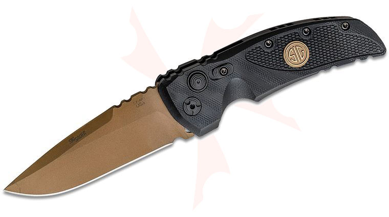 SIG Sauer by Hogue Elishewitz EX-A01 SIG Emperor Scorpion AUTO Folding Knife 3.5 inch 154CM FDE Plain Drop Point Blade, Black G10 Handles