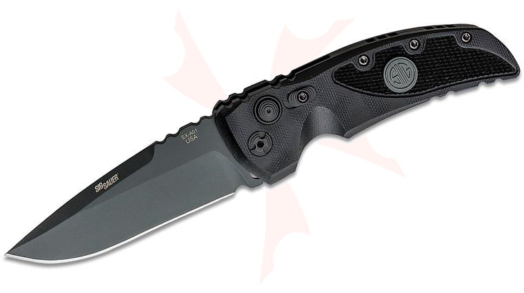 SIG Sauer by Hogue Elishewitz EX-A01 SIG Emperor Scorpion AUTO Folding Knife 3.5 inch 154CM Black Plain Drop Point Blade, Black G10 Handles