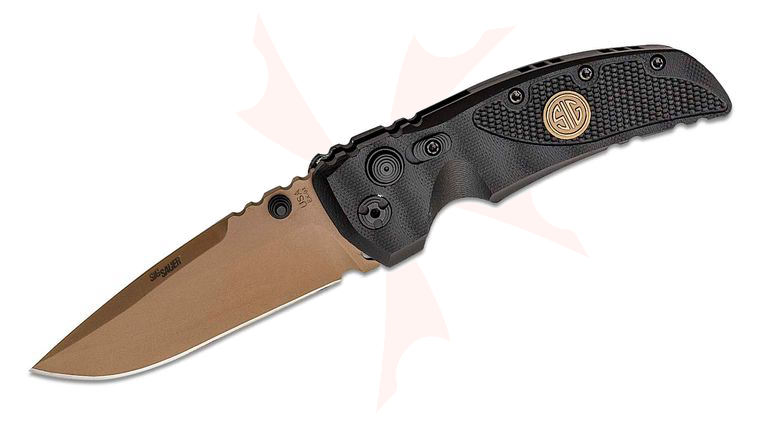 SIG Sauer by Hogue Elishewitz EX-01 SIG Emperor Scorpion Manual Folding Knife 3.5 inch 154CM FDE Plain Drop Point Blade, Black G10 Handles