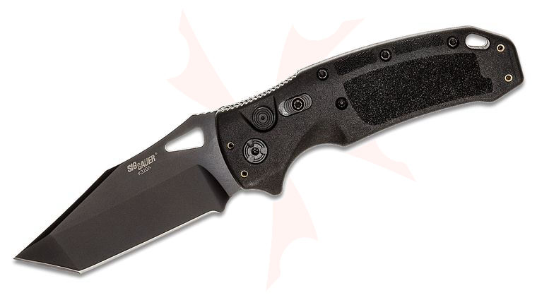 SIG Sauer by Hogue K320A Nitron AUTO Folding Knife 3.5 inch S30V Black PVD Tanto Plain Blade, Black Polymer Handles