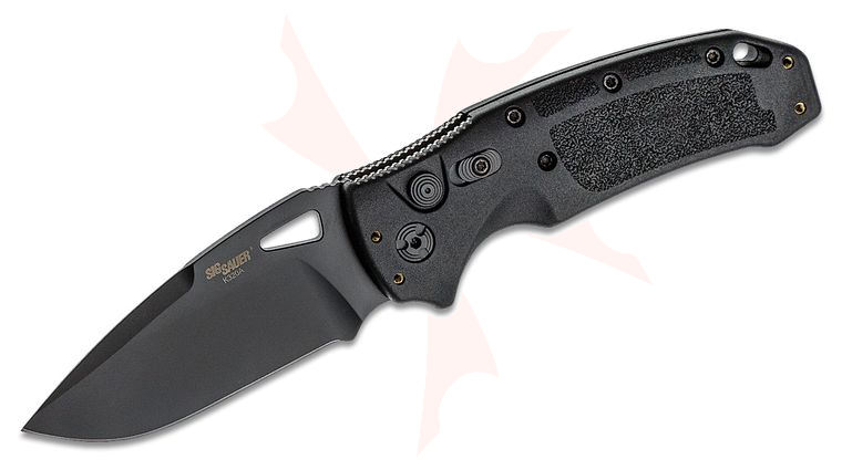 SIG Sauer by Hogue K320A Nitron AUTO Folding Knife 3.5 inch S30V Black PVD Drop Point Plain Blade, Black Polymer Handles