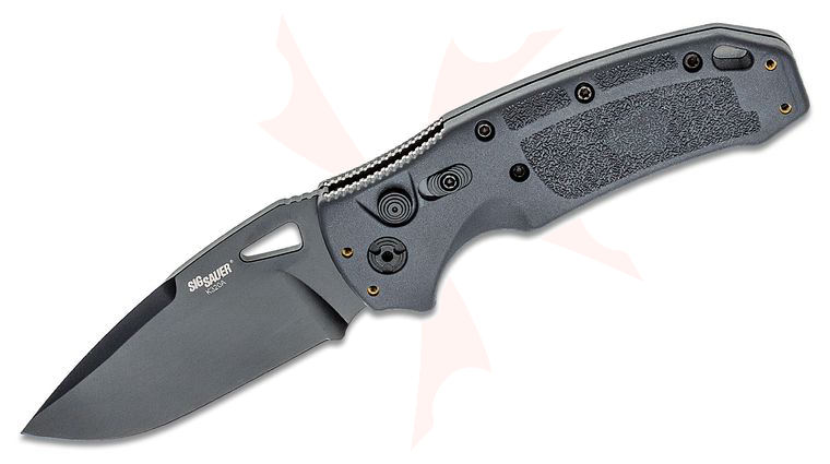 SIG Sauer by Hogue K320A Tactical AUTO Folding Knife 3.5 inch S30V Black Cerakote Drop Point Plain Blade, Gray Polymer Handles