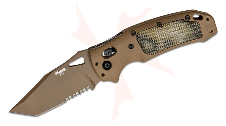 SIG Sauer by Hogue K320 AXG Scorpion ABLE Lock Folding Knife 3.5 inch S30V FDE Cerakote Tanto Combo Blade, FDE Aluminum Handles with G-Mascus Green G10 Inserts