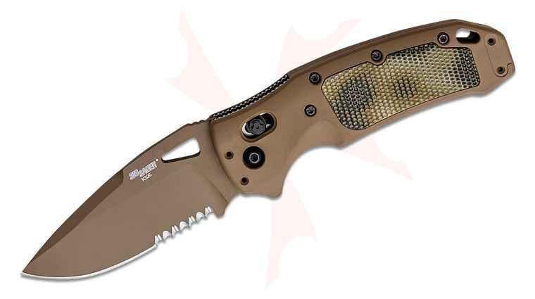 SIG Sauer by Hogue K320 AXG Scorpion ABLE Lock Folding Knife 3.5 inch S30V FDE Cerakote Combo Drop Point Blade, FDE Aluminum Handles with G-Mascus Green G10 Inserts