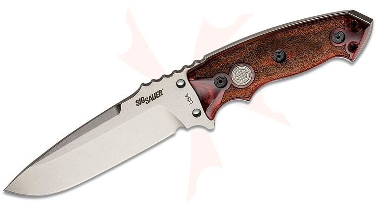 SIG Sauer by Hogue Elishewitz EX-F01 SIG Fixed 5.5 inch A2 Stonewashed Drop Point Blade, Reinforced Rosewood Handles, Black Nylon Sheath