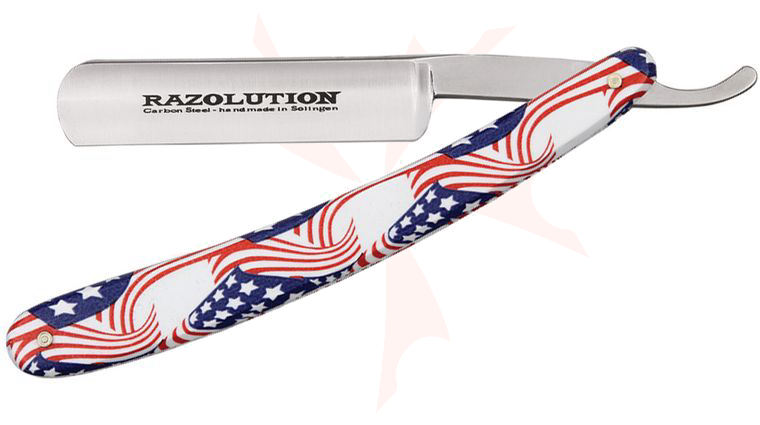 Simba Tec RAZOLUTION Straight Razor, 5/8 inch Carbon Steel, Stars and Stripes Synthetic Handle