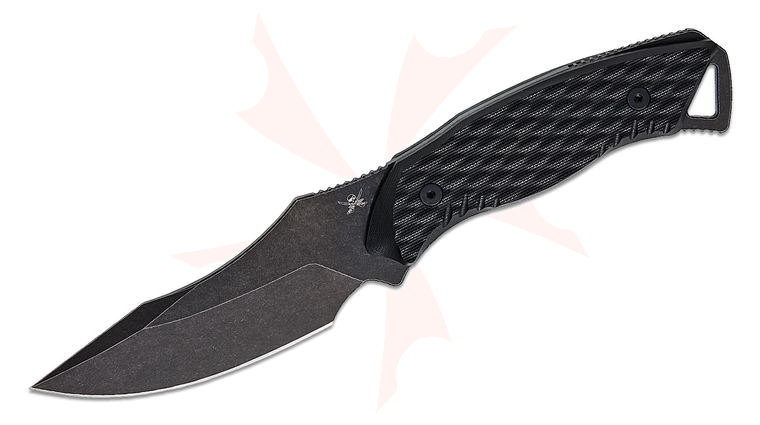 Skallywag Tactical Crows Nest 2.0 Fixed Blade Knife 4.25 inch Black Stonewashed Drop Point Blade, Milled Black G10 Handles, Kydex Sheath