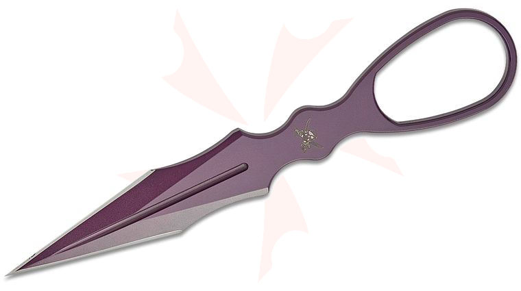 Skallywag Tactical D2 Dagger Fixed Blade Knife 2.5 inch D2 Purple PVD Double Edge Spike Blade and Handle with Finger Ring, Polymer IWB/Boot Sheath